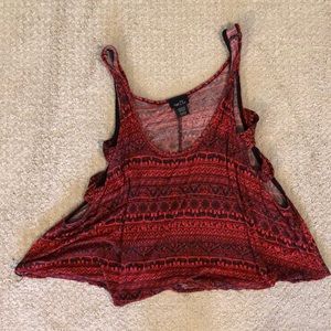 Red patterned crop top tank top